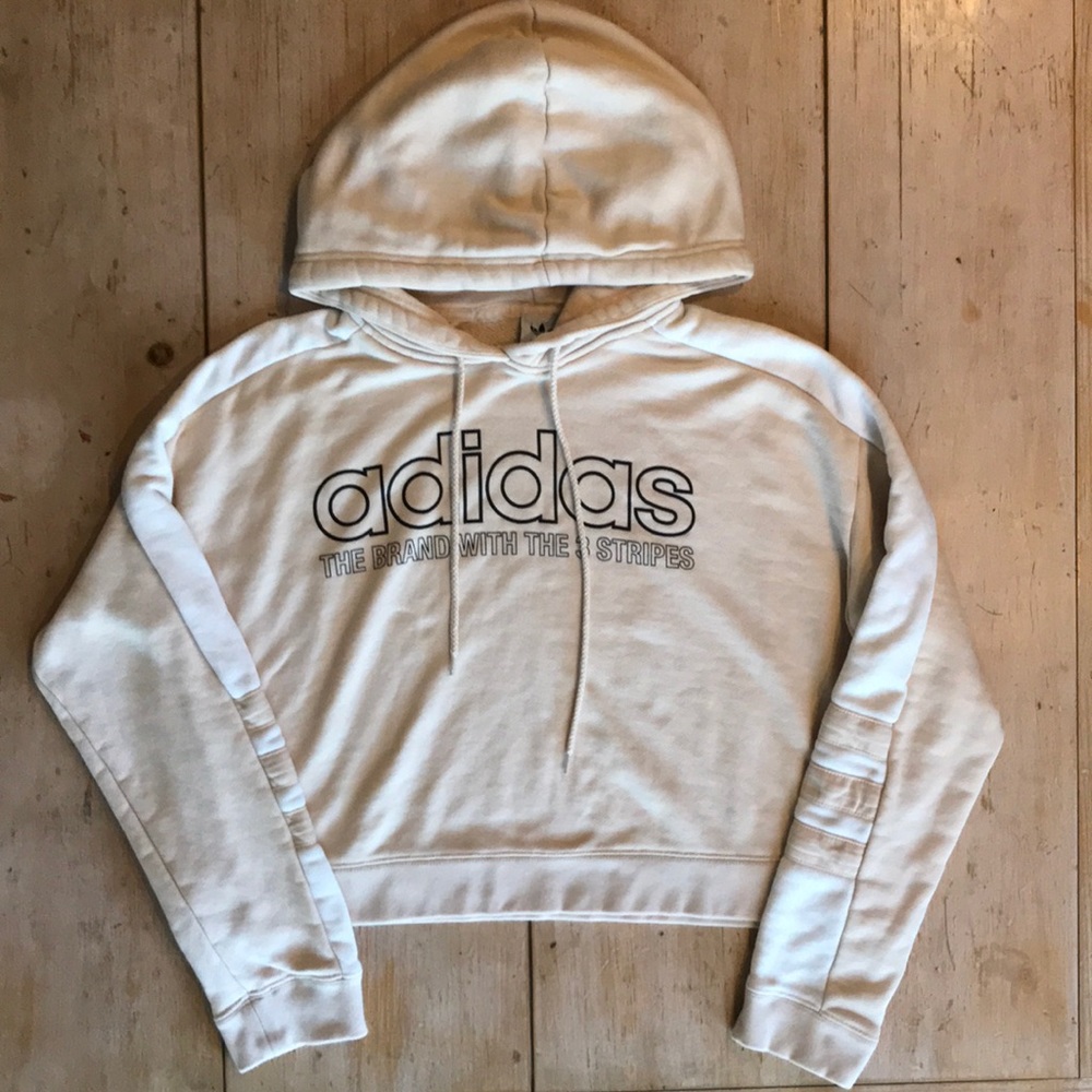 Adidas Cropped Neutral Beige Hoodie Women’s Small
